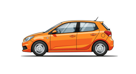 Fototapeta premium Orange Compact Hatchback Car Isolated on White Background, Side View