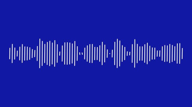 Audio waveform animation with equalizer-style sound waves on blue background.