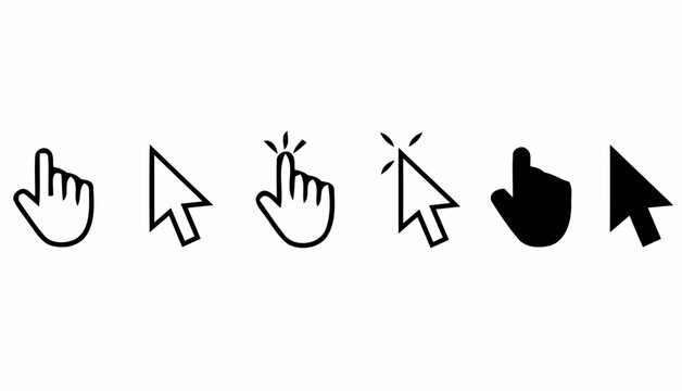 Various computer cursor icons are shown on a plain surface