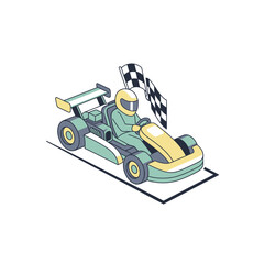 Naklejka premium Go Kart Race Victory Finish Line Flag Driver Helmet Isometric Vector Art
