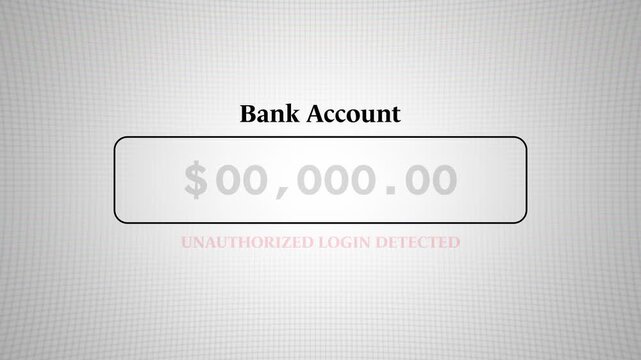 Bank account hacked and drained to zero after unauthorized login alert, online banking fraud and cyber theft concept
