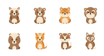 Obraz premium Cute collection of small forest animals in a flat vector graphic style for children designs