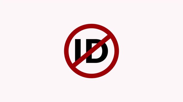 ID not allowed sign animation ,identification card not allowed warning sign animation,ID restricted area warning animation,A circular red and black no id text icon animation.