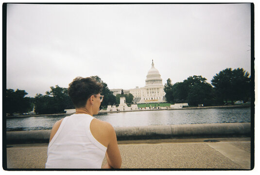 Tourist looking at United States Capitol Building Washington D.C