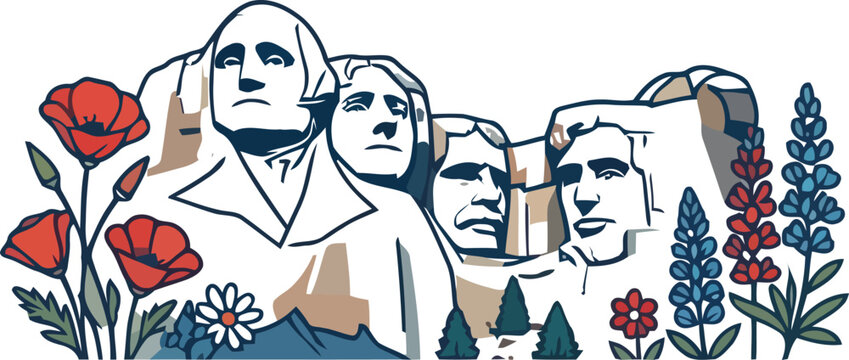 American Landmark Mount Rushmore on on a transparent background