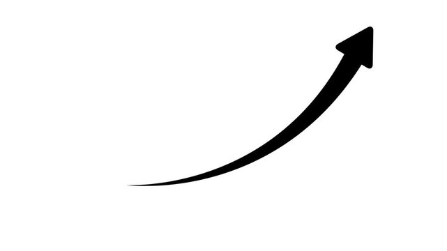 Black growth arrow animation rising from down to up, abstract economy chart icon on white background. Smooth directional motion video.