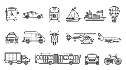 Vehicles travel on land, sea, and air in a transportation scene with various modes. © Asad