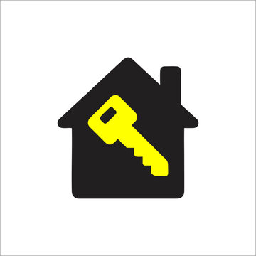 House Icon with Yellow Key Vector Illustration