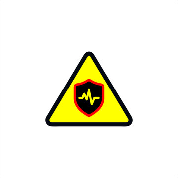Medical Warning Sign with Shield and Heartbeat Pulse Icon