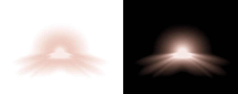 Abstract light effect with glowing rays on split white and black backgrounds for design elements isolated on transparent background