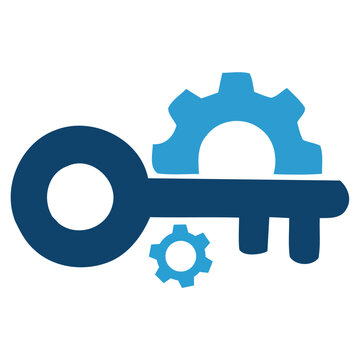 Gears and Key Glyph Icon for Strategy and Solutions
