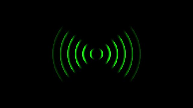 Technology green radio wave station signal  icon animation Isolated on Black background.4k