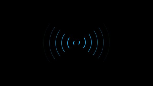 Cyan pulse animation of radio waves spreading  alpha channel on  black background.4k