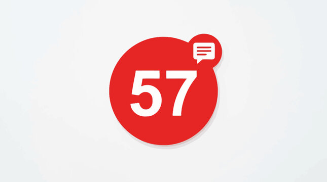 Red notification badge with number 57 and speech bubble icon isolated on white background.