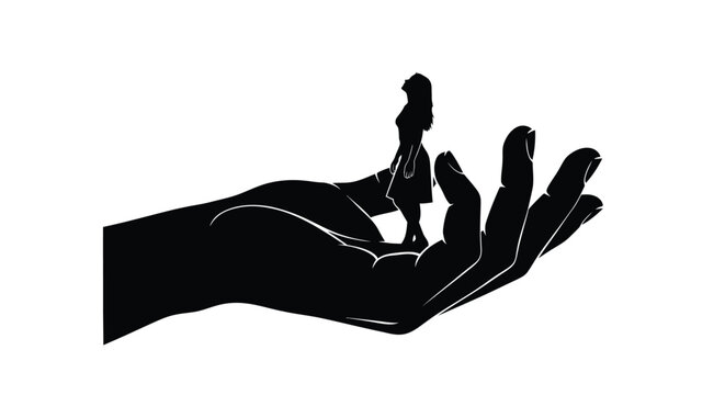 Hand Holding Small Figure Silhouette palm fingers