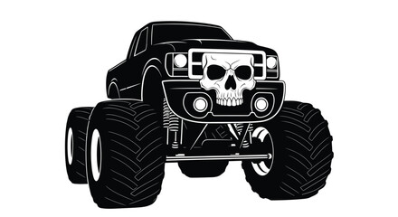 Monster truck with skull grille black and white silhouette © Jewel