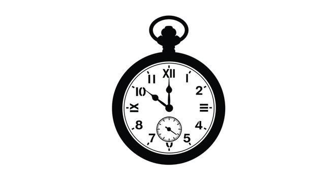 Pocket watch with hands pointing to ten o clock black silhouette