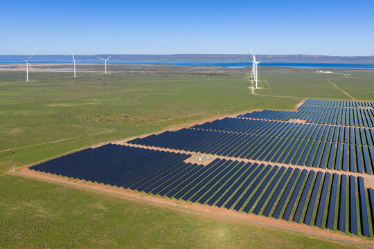 Solar energy panels and wind farms. Port Augusta. South Australia.