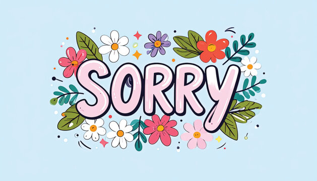 Colorful flowers surround sorry text.