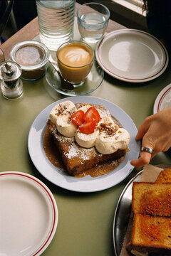 Modern Caf&eacute; Breakfast with French Toast and Specialty Coffee