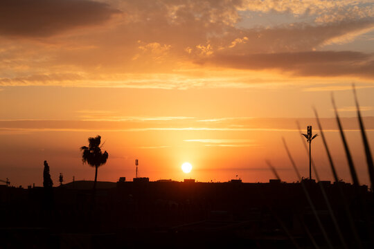 Sunset and romantic orange sky