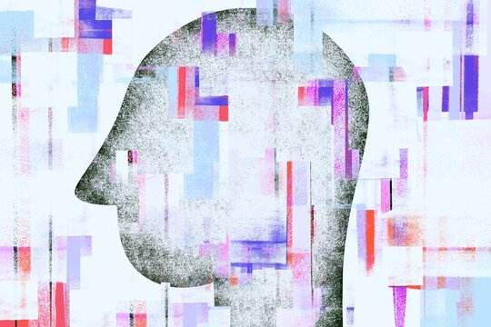 Human head silhouette and abstract geometric forms 