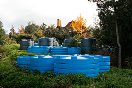 Water tanks on agricultural farm