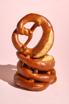 Pretzel Stacked in Interesting Shape on Light Background