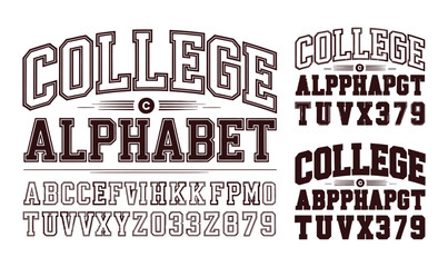 Obraz premium College Alphabet Varsity Typography Vector Set for Sports Team Jersey and T-shirt Design