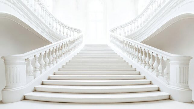 White staircase with evenly spaced steps, isolated on white.