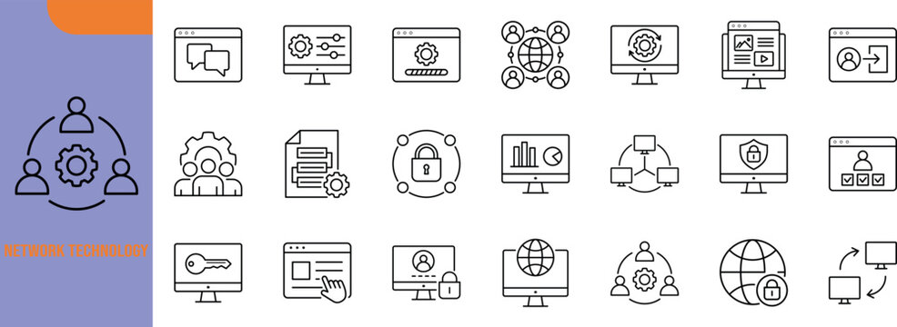 Information technology security vector icons. monitor icon set, lock icon set, gear icon set