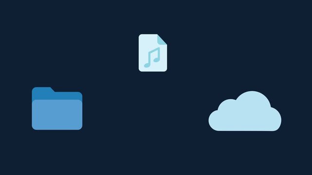 Podcast Audio Mp3 File Upload Music Track Sound Cloud Storage on Navy Background