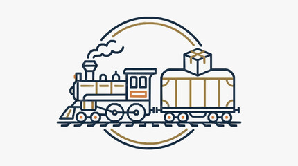 Black and white line drawing of a steam locomotive train. © widodo