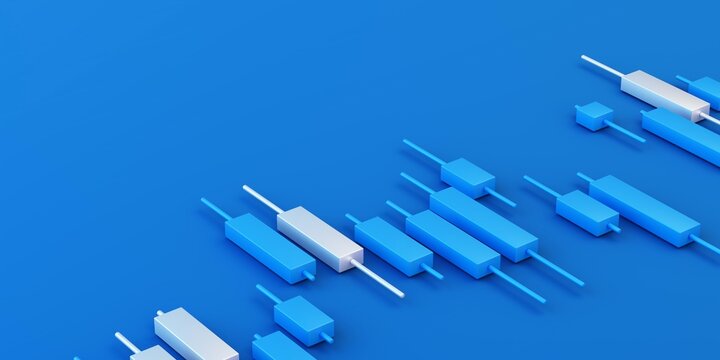 Blue Financial Candlestick Chart with Copy Space in 3D