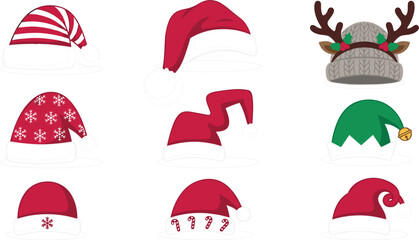 Christmas hat collection with Santa elf and reindeer winter holiday headwear set © Mst