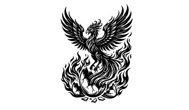 Mythical phoenix silhouette bundle vector fire and rebirth illustration