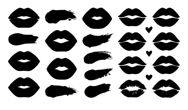 Red lipstick kiss marks vector set love and beauty symbols