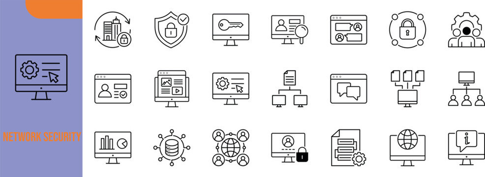 Network security data protection icons. computer icon set, lock icon set, data icon set