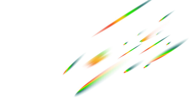 Colorful diagonal motion blur streaks in green, orange, and red on transparent background, bold abstract speed light trail PNG overlay for energetic and dynamic design.