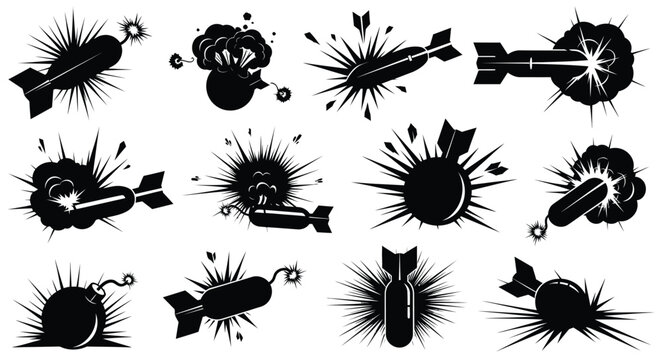 Exploding Bombs And Detonations Black Silhouette bomb