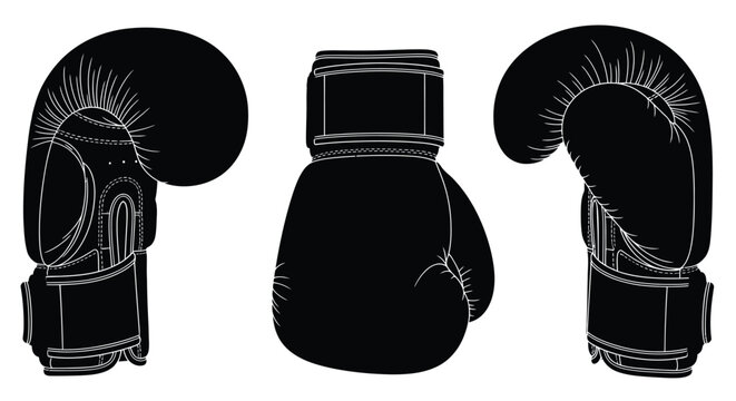 Three Boxing Gloves In Silhouette Style Black And White Illustration