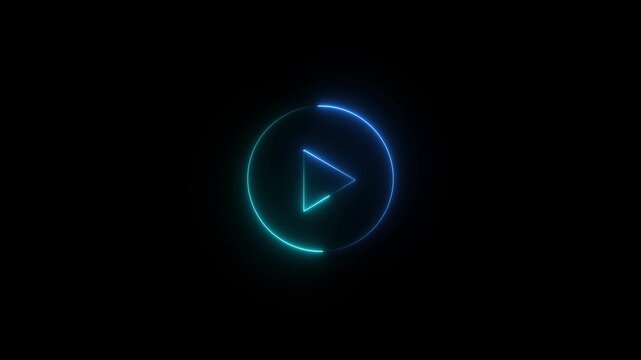Video, audio neon play button icon glowing play button animation. Motion graphics of play button concept