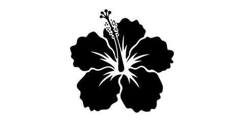 hibiscus flower stencil on a white background Hibiscus Flower black Silhouette Vector, Black silhouette hibiscus flowers with leaves on white background floral graphic design elements, Hibiscus flower © SujetaRani