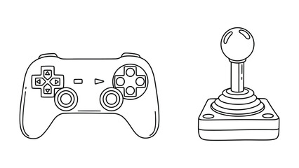 Game controller and retro joystick line drawing © Rana