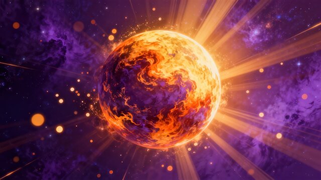 Glowing fiery planet in space