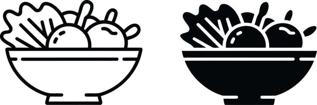 Fresh vegetable salad bowl healthy food vector illustration, Fresh vegetable salad bowl healthy food icon set