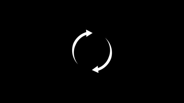 Animated white circular arrow icon on a black background, representing refresh, reload, or cycle function