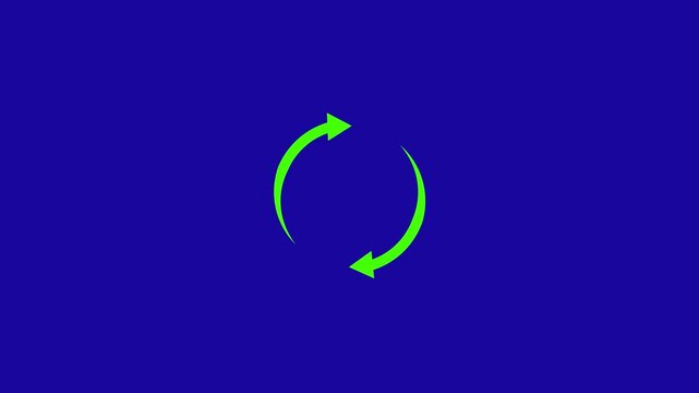 Animated green circular arrow icon on a blue background, representing refresh, reload, or cycle function 4k video