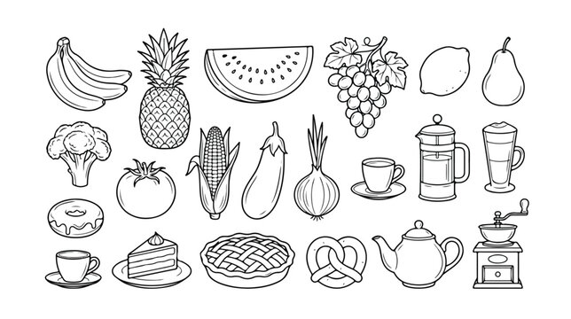 Set of 24 Food and Drink Outline Icons Vector