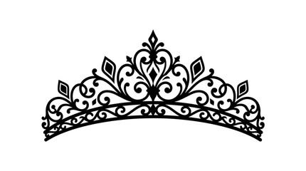Intricate tiara design with floral ornaments black silhouette © Nasrin